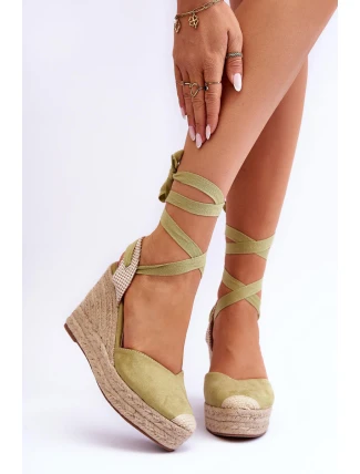 Wiązane Sandały Na Wysokim Koturnie Zielone Lendy