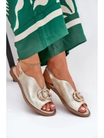 Skórzane Sandały Na Płaskim Obcasie Z Ozdobą Laura Messi 2865 Złote