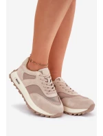 Zamszowe Sneakersy Na Platformie Damskie Big Star RR274897 HI-POLY SYSTEM Beżowe