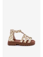 Dziewczęce Sandałki Gladiatorki Ze Złotym Detalem Beżowe Vesira
