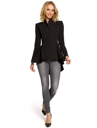 Asymetrický frak s golierom a zapínaním na gombíky M165 - čierny - Moe Asymetrický frak s golierom a zapínaním na gombíky M165 - čierny - Moe