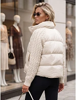 Dámska prešívaná péřová bunda s pletenými rukávmi, krémová, FashionStreet TY5929 Dámska prešívaná péřová bunda s pletenými rukávmi, krémová, FashionStreet TY5929