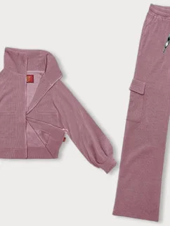 Ružový casual komplet s nohavicami typu cargo (AMG-338A)