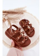 Dziewczęce Sandałki Ze Złotym Detalem Brązowe Lunessa