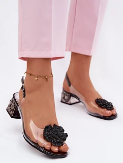Průhledné sandály na platformě s krystaly a květinou Vinceza 70122 Černé