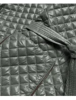 Šedozelená dámska prešívaná bunda s opaskom (7262)