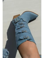 Kozaki Kowbojki Na Słupku Z Klamrami Jeansowe Fivelle