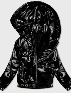Krátka čierna dámska bunda s kapucňou (B9787-1)