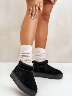 Skórzane Zamszowe Śniegowce Na Platformie Czarne Nereviana