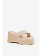 Klapki Damskie Na Koturnie I Platformie Beżowe Sevolee