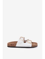 Klapki Damskie Z Klamrami Z Eko Skóry Białe Iskira