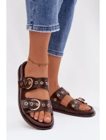 Dámské pantofle se zlatými přezkami ekologická kůže čokoládové Bellarya