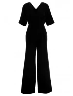 S285 Kombinéza s výstrihom do V a širokými nohavicami - čierna