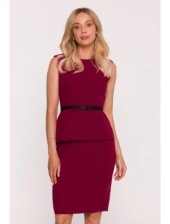 S427 Peplum šaty - bordové
