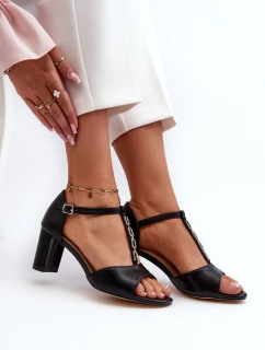 Sandały Damskie Na Słupku Z Ozdobnym Paskiem Eko Skóra Czarne Triavera