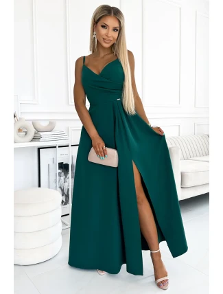 299-11 CHIARA elegantné dlhé maxi šaty bez ramienok - ZELENÉ