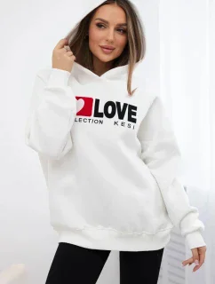 Zateplená bavlnená mikina s kapucňou Love ecru