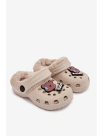 Pěnové dětské pantofle s vypolstrovaným kožíškem a přezkami Khaki Cerelle