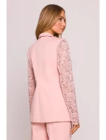 Dámske sako s čipkovanými rukávmi M865 Powder pink - MOE