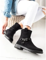 Jedinečné dámske členkové topánky čierne s plochým podpätkom Jedinečné dámske členkové topánky čierne s plochým podpätkom