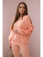 Súprava mikiny s mašľou na rukávoch a legínsov lososových Súprava mikiny s mašľou na rukávoch a legínsov lososových