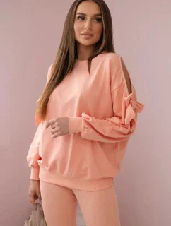 Súprava mikiny s mašľou na rukávoch a legínsov lososových