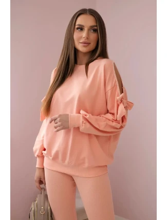 Súprava mikiny s mašľou na rukávoch a legínsov lososových Súprava mikiny s mašľou na rukávoch a legínsov lososových