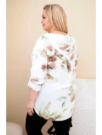 Dámska blúzka z viskózy v nadmernej veľkosti s kapucňou a kvetinovým vzorom biela