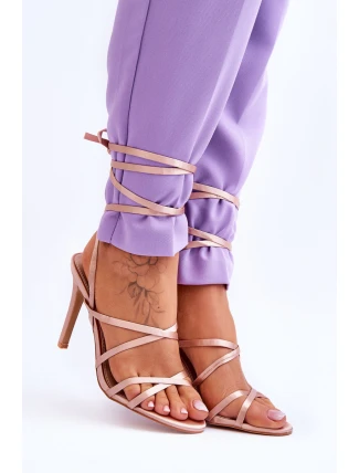 Damskie Wiązane Sandałki Na Szpilce Beżowe Meya