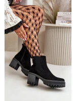 Botki Damskie Ocieplane Na Słupku Eko Zamszowe Czarne Irissinae