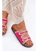 Szydełkowe Klapki Damskie Ze Złotymi Klamrami Fuksja Fenira