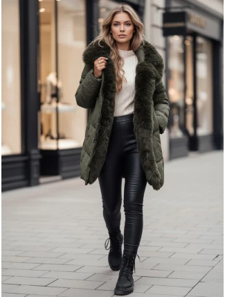 Dámska zimná bunda MORISIO dlhá prešívaná s kapucňou zelená FashionStreet TY4671z Dámska zimná bunda MORISIO dlhá prešívaná s kapucňou zelená FashionStreet TY4671z