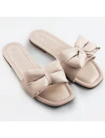 Béžové dámske šľapky s mašľou (H47)