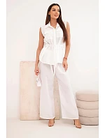 Dámska súprava s uzlíkovou blúzkou a širokými nohavicami ecru Dámska súprava s uzlíkovou blúzkou a širokými nohavicami ecru