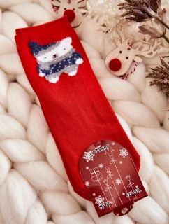 Młodzieżowe Skarpety Gładkie Z Misiem Czerwone