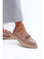 Mokasyny Damskie Zamszowe Na Płaskim Obcasie Z Ozdobą D&A TW101 Brudny Róż