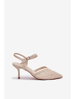 Idira Světle béžové sandály s síťkou na podpatku pletené Idira Světle béžové sandály s síťkou na podpatku pletené