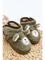 Detské zateplené papuče s medvedíkom, zelené Eberra