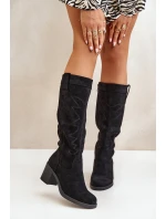 Kozaki Damskie Na Słupku Przed Kolano Czarne Erisorae