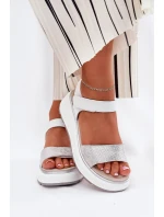 Skórzane Sandały Damskie Platformie I Koturnie Na Rzep S.Barski LR51-543 Srebrne