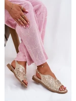 Skórzane Sandały Na Płaskim Obcasie Z Ozdobą S.Barski KV51-094 Złote