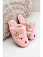 Kapcie Świąteczne Z Motywem Renifera Futrzane Różowe Asielle