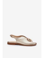 Skórzane Sandały Na Płaskim Obcasie Z Ozdobą Laura Messi 2865 Złote