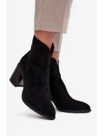 Zamszowe Botki Damskie Na Słupku Z Tłoczeniem Ocieplane Vinceza 66801 Czarne