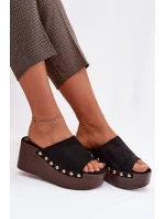 Dámské nazouváky na platformě se zlatými přezkami Eko semiš Černé Helivina