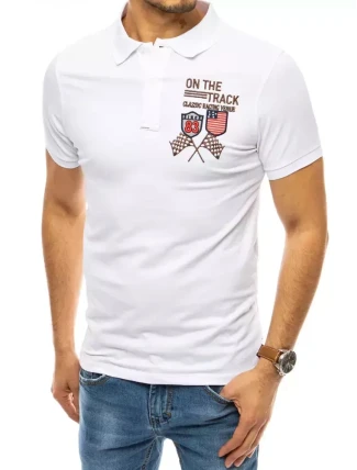 FashionStreet biele vyšívané polo tričko PX0452 FashionStreet biele vyšívané polo tričko PX0452