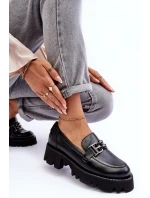 Damskie Skórzane Półbuty Loafersy Z Ozdobą Laura Messi 2699 Czarne