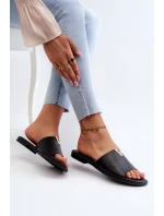 Klapki Damskie Eko Skórzane Na Płaskim Obcasie Czarne Maliha