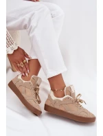 Sneakersy Damskie Na Platformie Ocieplane Futerkiem Beżowe Solvia