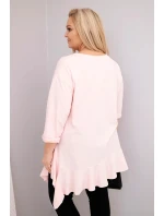Dámska blúzka v nadmernej veľkosti s bavlnou, volánom a volánovými rukávmi Powder Pink
